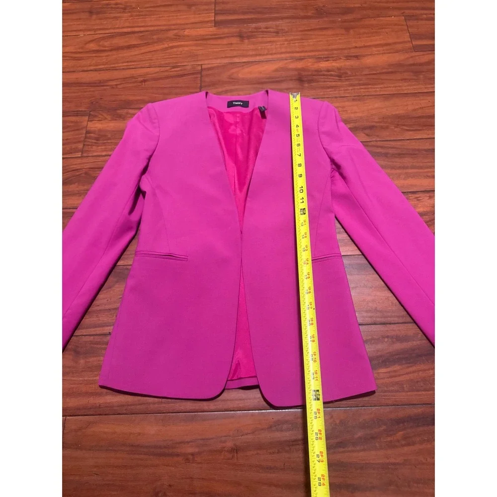 Theory Pink Isita R Classic Suit Blazer Collarless Virgin Wool Jacket Size 00